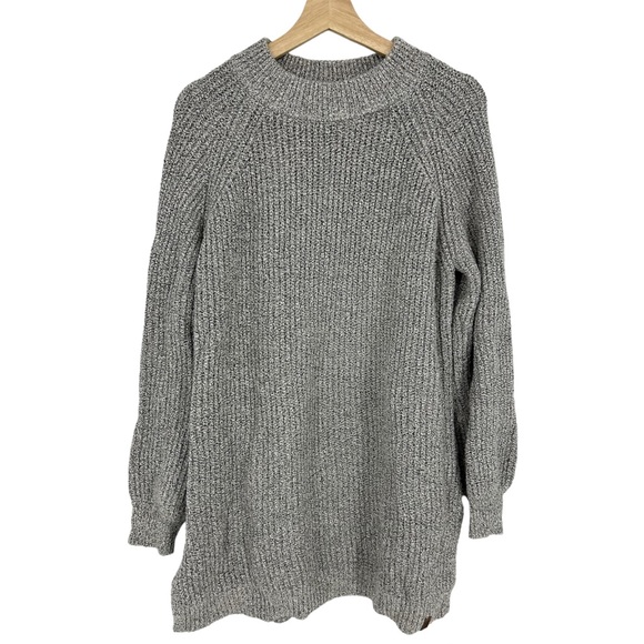 Roots Gray Marled Ribbed Knit Long Cotton Sweater - Picture 1 of 7